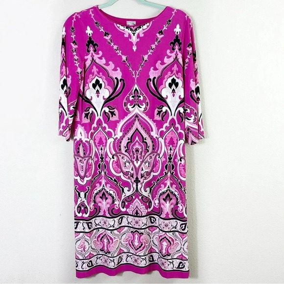 Chico’s Printed Shift Dress in Abstract Paisley Hot Pink White Black size US 4/6 - Picture 2 of 12